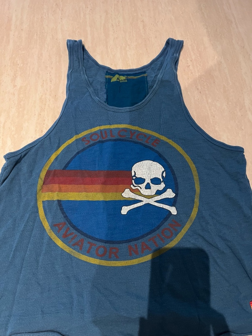 Aviator Nation X Soul Cycle Collab Blue Logo Graphic Skull Tank Top Size L RARE - Picture 3 of 5